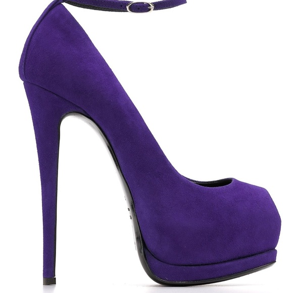 Giuseppe Zanotti Violet Designer Luxury Suede Peep-Toe Platform Pump Heels - Picture 3 of 11